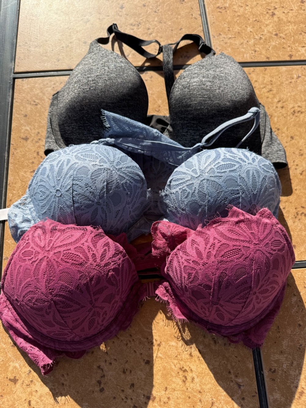 PINK Victoria's Secret Lace & T-Shirt Push Up Bra Set - Black, Light Blue, Plum